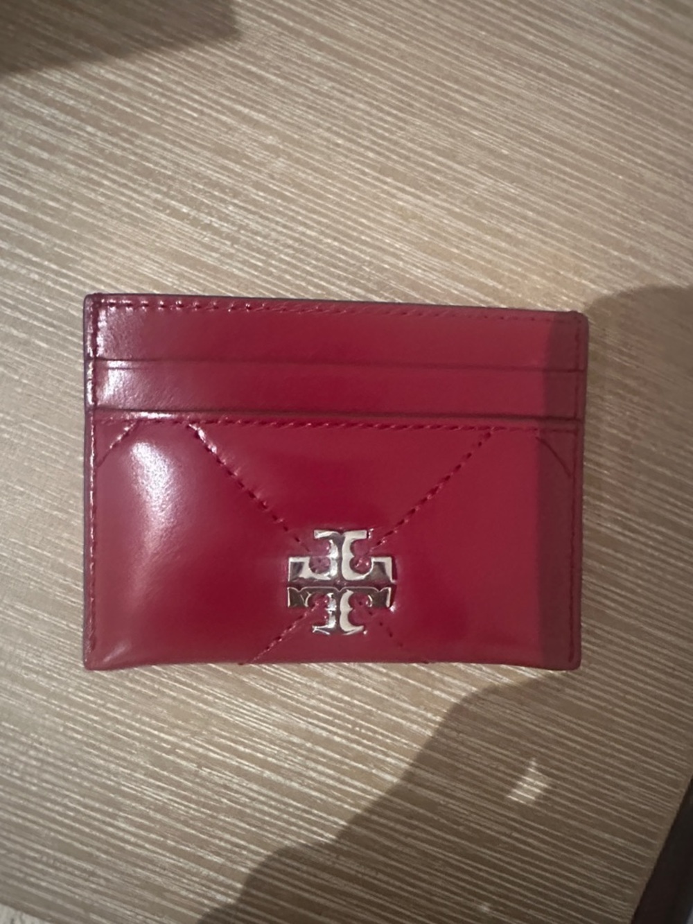 Tory Burch Cherry Red Leather Card Holder with Logo